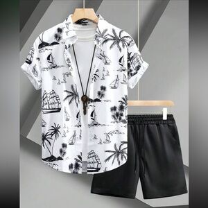 Manfinity RSRT Men's All-over Printed Shirt And Shorts Set With Slanted Pockets